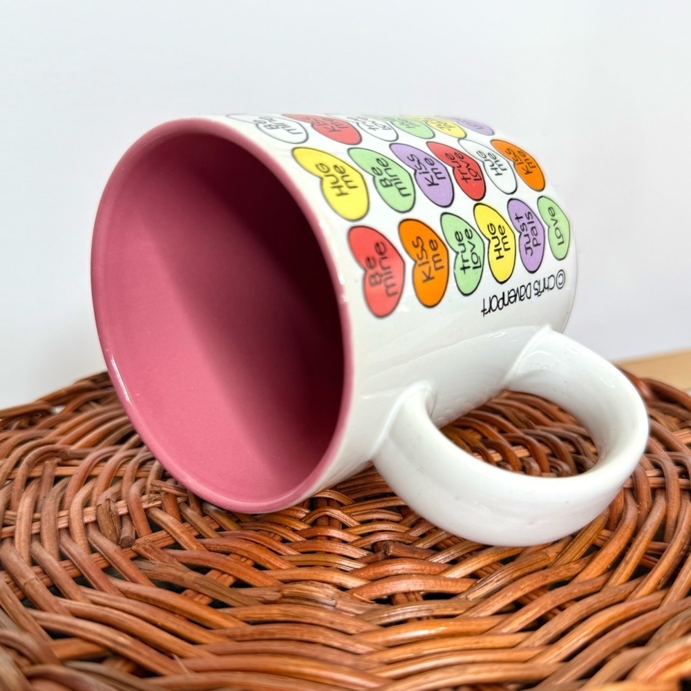 Vintage 1986 Chris Davenport Enesco Conversation Hearts Coffee Mug Pink Interior - Picture 14 of 16